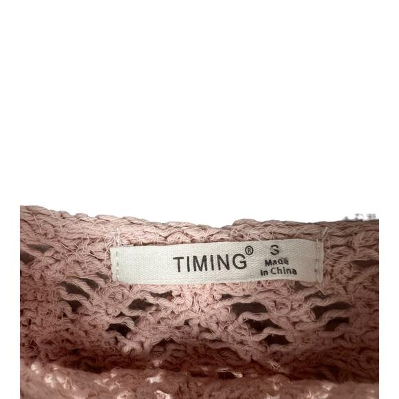 Timing Los Angeles Pink Crochet Cropped Midriff Tank Shirt Top NWT New Small - Picture 2 of 6